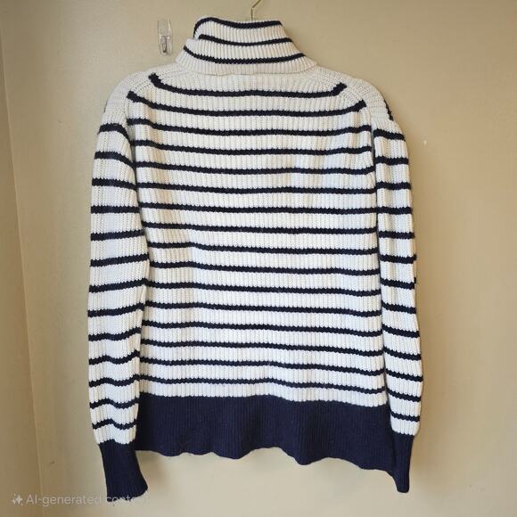 J Crew Wool Blend Turtleneck Sweater Striped Preppy Nautical Classic Size M - Picture 5 of 9